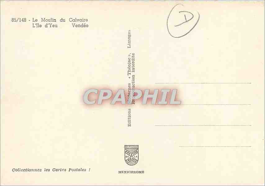 CPM Le Moulin du Calvaire L'Ile d'Yeu  — Rückseite