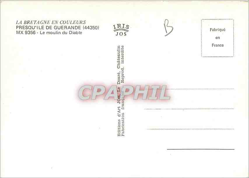 CPM Presqu'ile de Guerande Le Moulin du Diable  — Rückseite