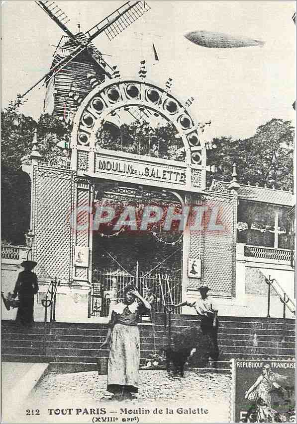 CPM Paris Passe Qui s'en va Moulin de la Galette Zeppelin Dirigeable Aviation