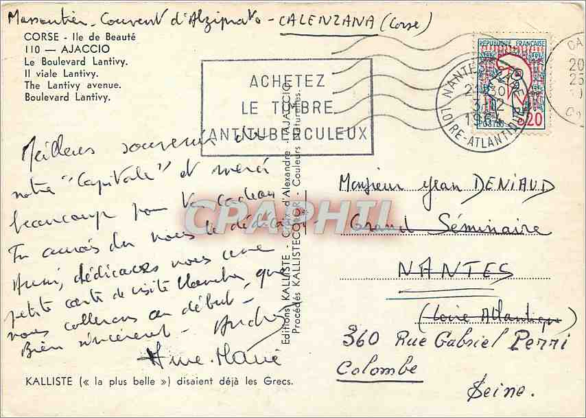 CPM Corse Ile de Beaute Ajaccio Le Boulevard Lantivy  — Rückseite