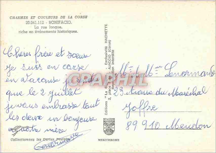 CPM Bonifacio La rue longue riche en evenements historiques  — Rückseite