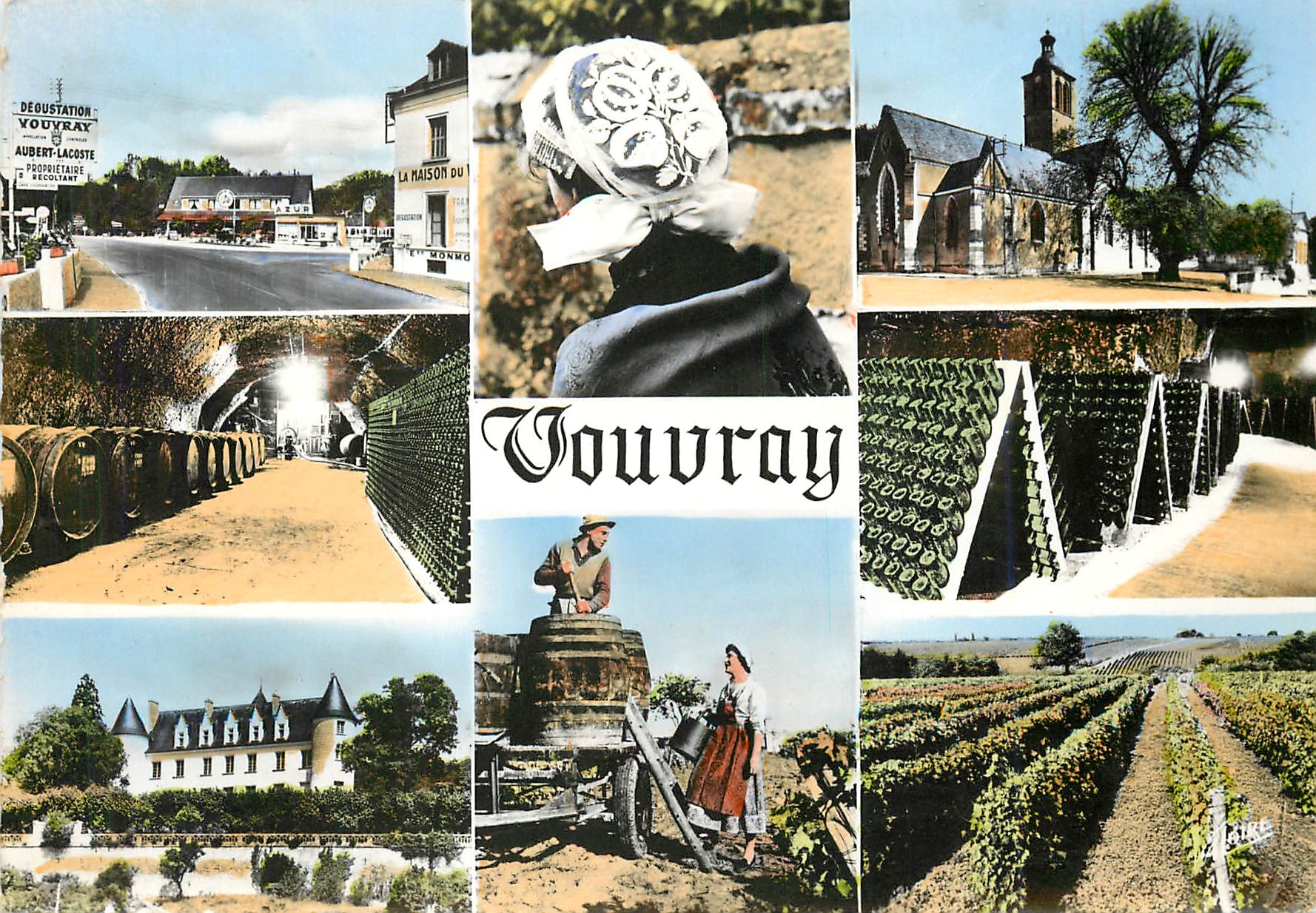 CPM Vouvray Indre et Loire Le Virage gastronomique Coiffe tourangelle L'Eglise Une Cave 