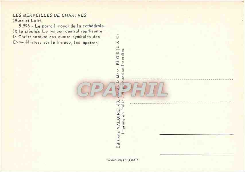 CPM Les Merveilles de Chartres Eure et Loir Le Portail royal de la Cathedrale  — Rückseite