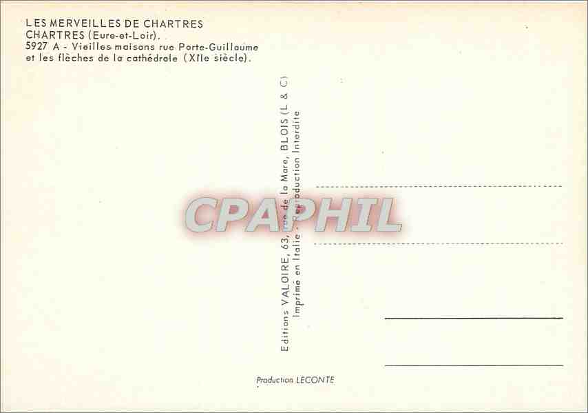 Chartres — Vieilles maisons rue Porte-Guillaume et les flèches de la cathédrale (XIIe siècle) — Éditions Valoire — Verso