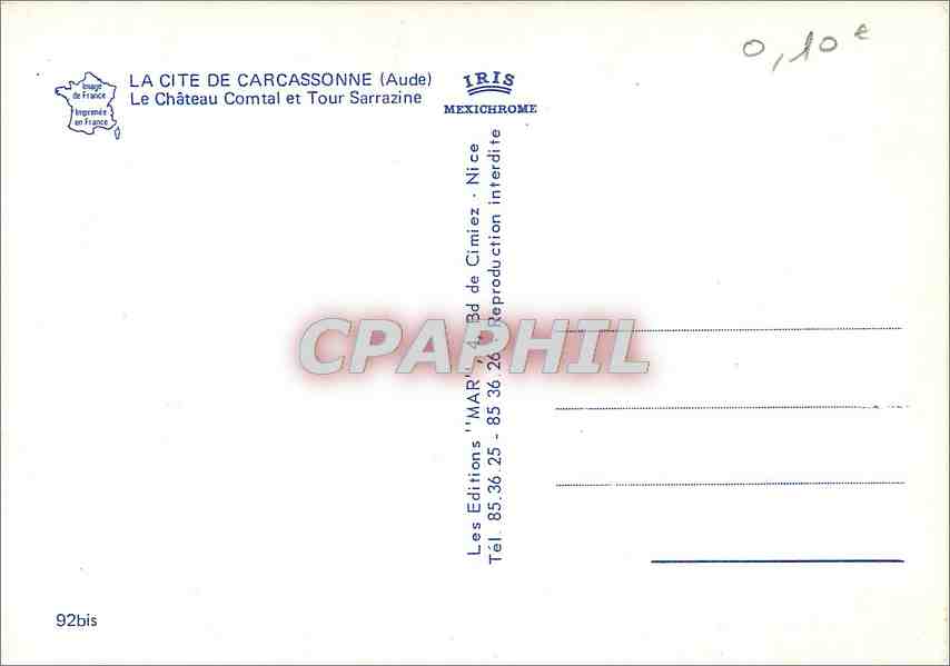 CPM La Cite de Carcassonne Aude Le Chateau Comtal et Tour Sarrazine  — Verso