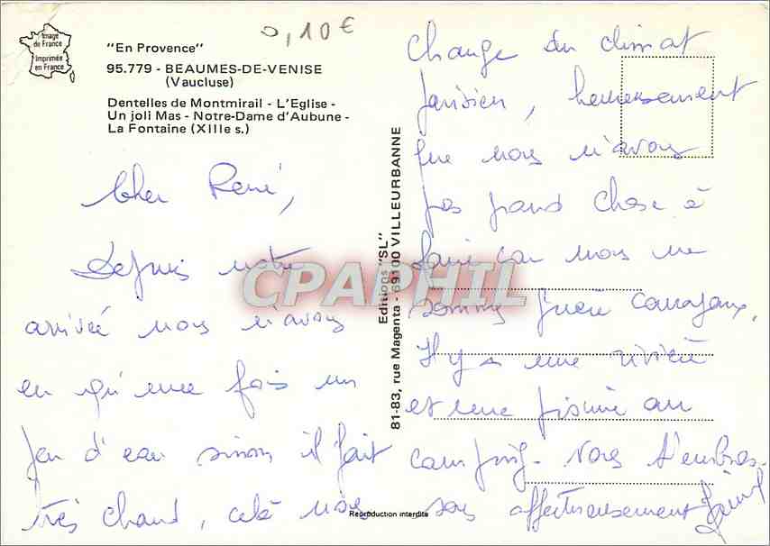 CPM Beaumes de Venise Vaucluse Dentelles de Montmirail L'Eglise  — Rückseite