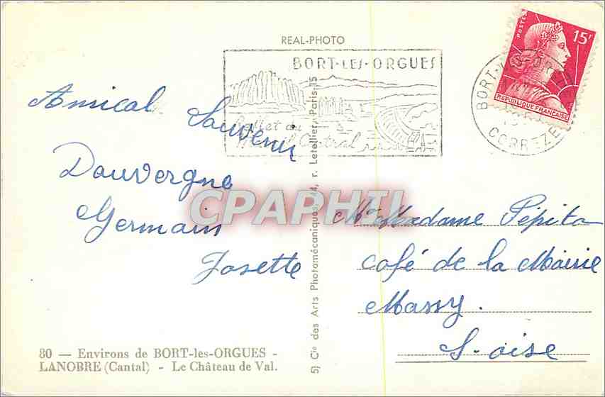 CPM Environs de Bort les Orgues Lanobre Cantal Le Chateau de Val  — Rückseite