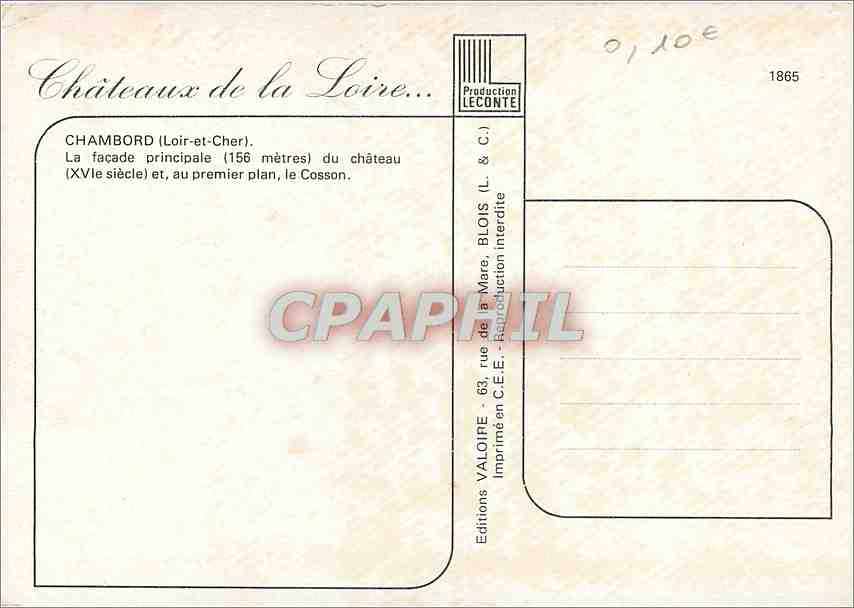CPM Chambord Loir et Cher La facade principale du chateau et au premier plan le Cosson  — Rückseite