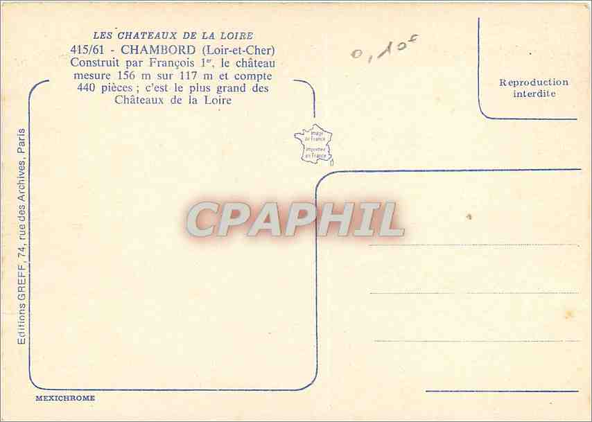 Chambord — Château de la Loire — Éditions Greff — Rückseite
