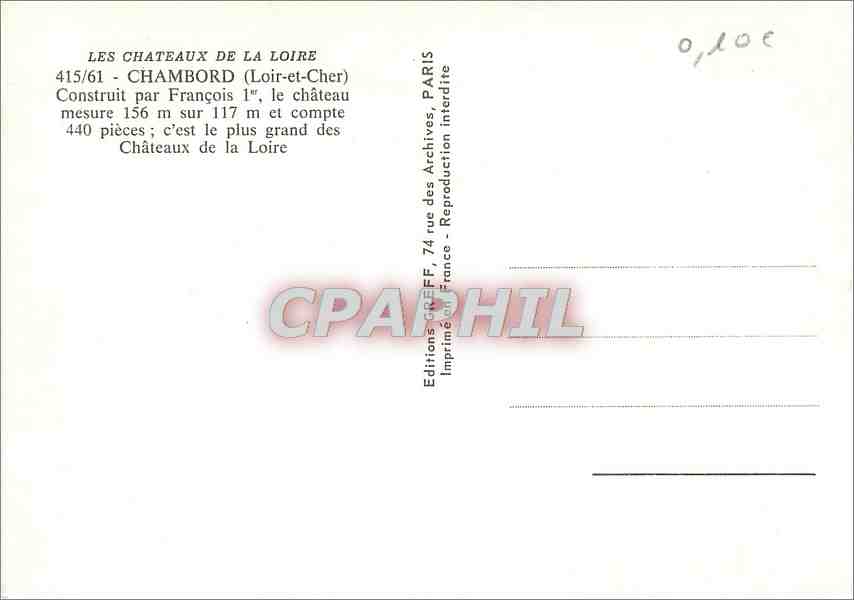 CPM Chambord Loir et Cher Chateaux de la Loire  — Rückseite