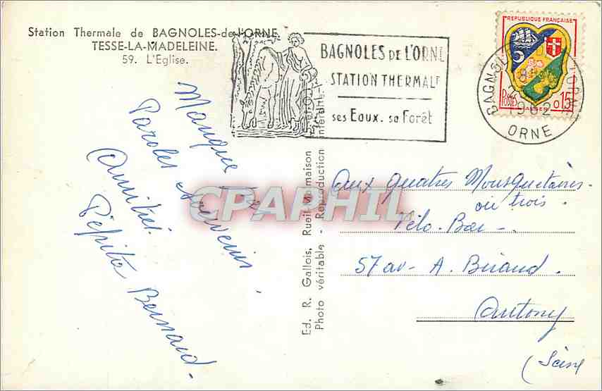 CPM Bagnoles de l'Orne Tesse la Madeleine L'Eglise  — Rückseite