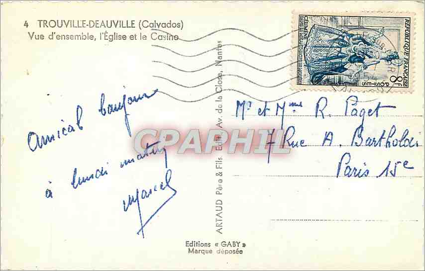 CPM Trouville Deauville Calvados Vue d'Ensemble l'Eglise et le Casino  — Verso
