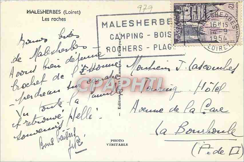 CPM Malesherbes Loiret Les Roches  — Back