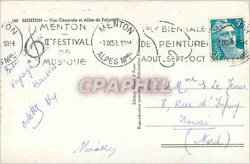 CPM Menton Vue Generale et Allee de Palmiers  — Rückseite