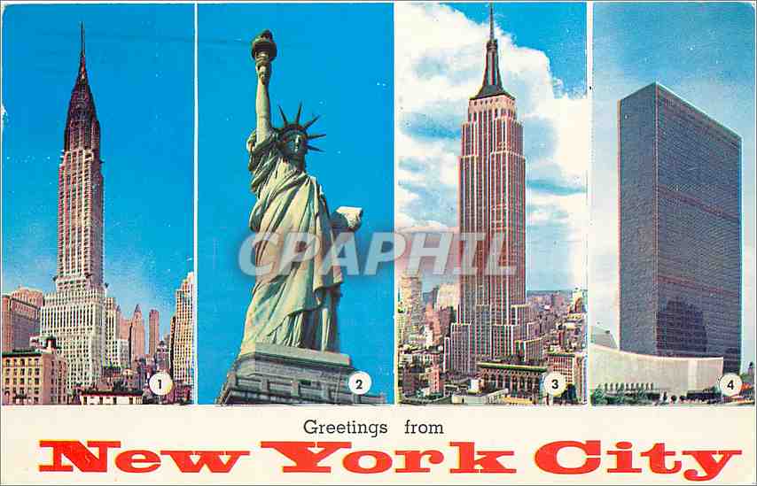 CPM Greetings from New York City Chrysler Building Statue of Liberty Empire Statue Building United N