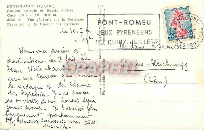 CPM Font Romeu Pyr Or Station estivale et Sports d'hiver Cure d'Air  — Rückseite