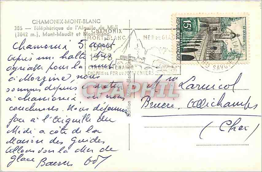 CPM Chamonix Mont Blanc Telepherique de l'Aiguille du Midi  — Rückseite