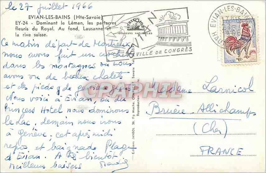 CPM Evian les Bains Hte Savoie  — Verso