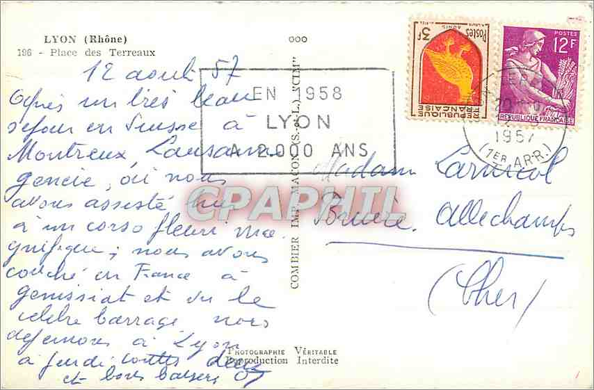 CPM Lyon Rhone Place des Terreaux  — Verso