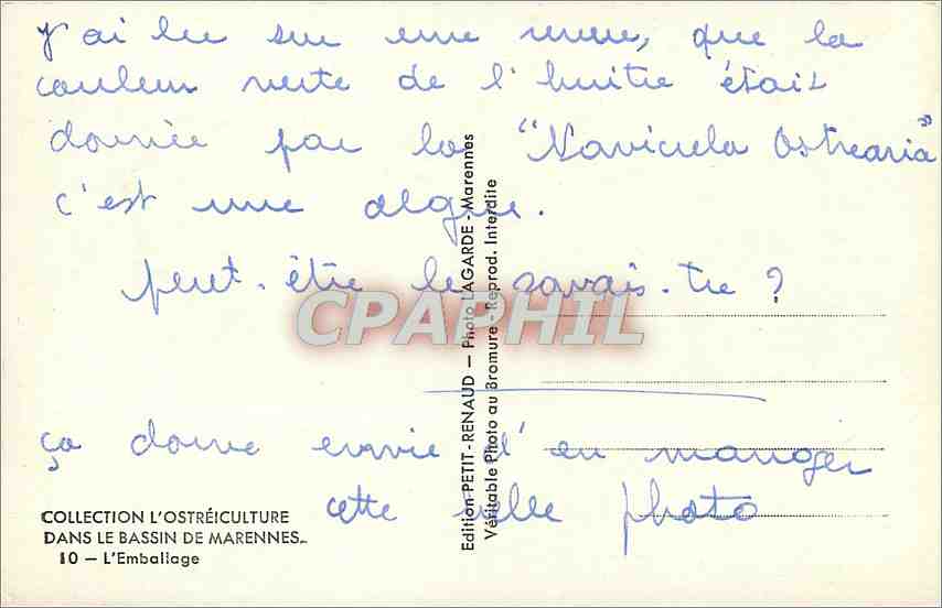 CPM Collection l'Ostreiculture Dans le Bassin de Marennes L'Emballage  — Back
