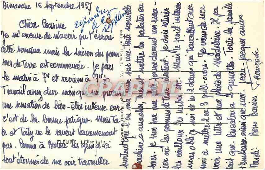 Ciudad de Tilly-sur-Seulles — vista del ayuntamiento, calle principal, iglesia y comercio — editor Tilly-sur-Seulles, n° 19 — Reverso