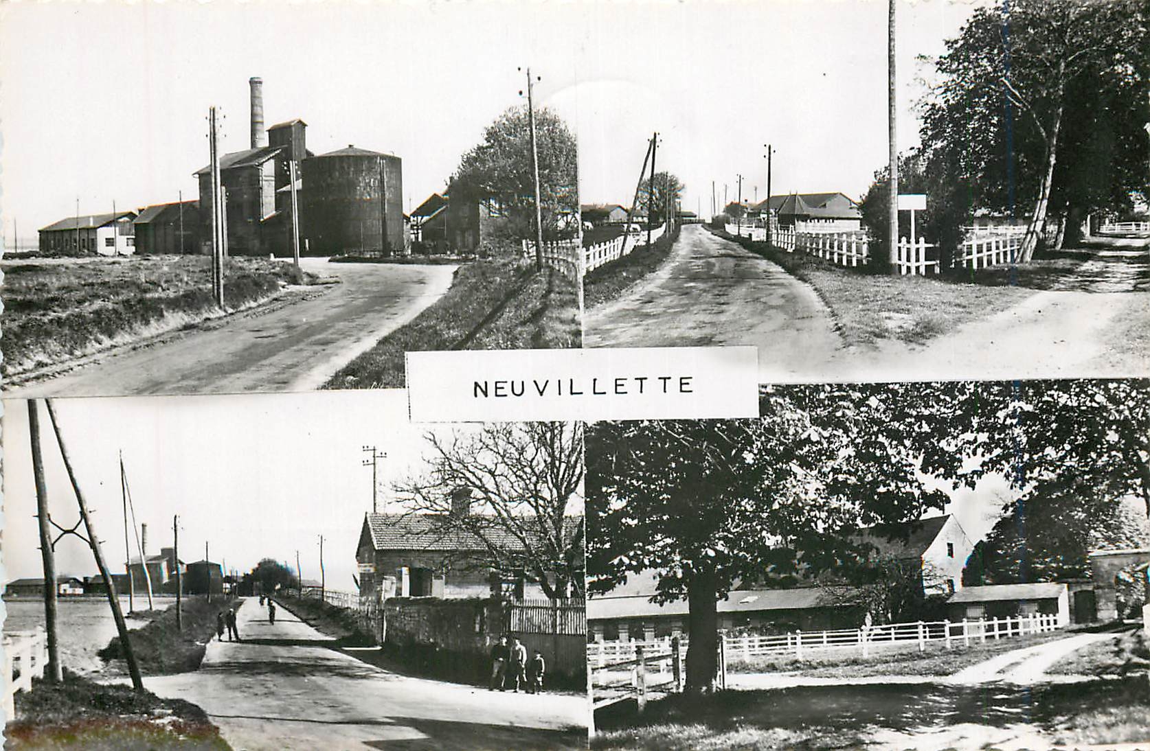 Neuvillette — vue panoramique avec silo et routes — éditeur Librairie B. Barret, Paris