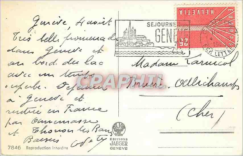 CPM Souvenir de Geneve  — Verso