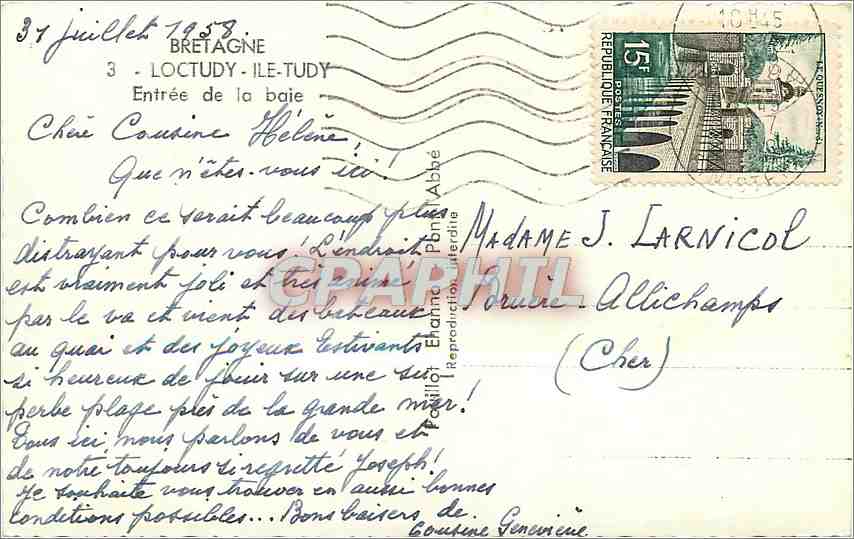 CPM Bretagne Loctudy Ile Tudy Entree de la Baie Bateaux — Rückseite