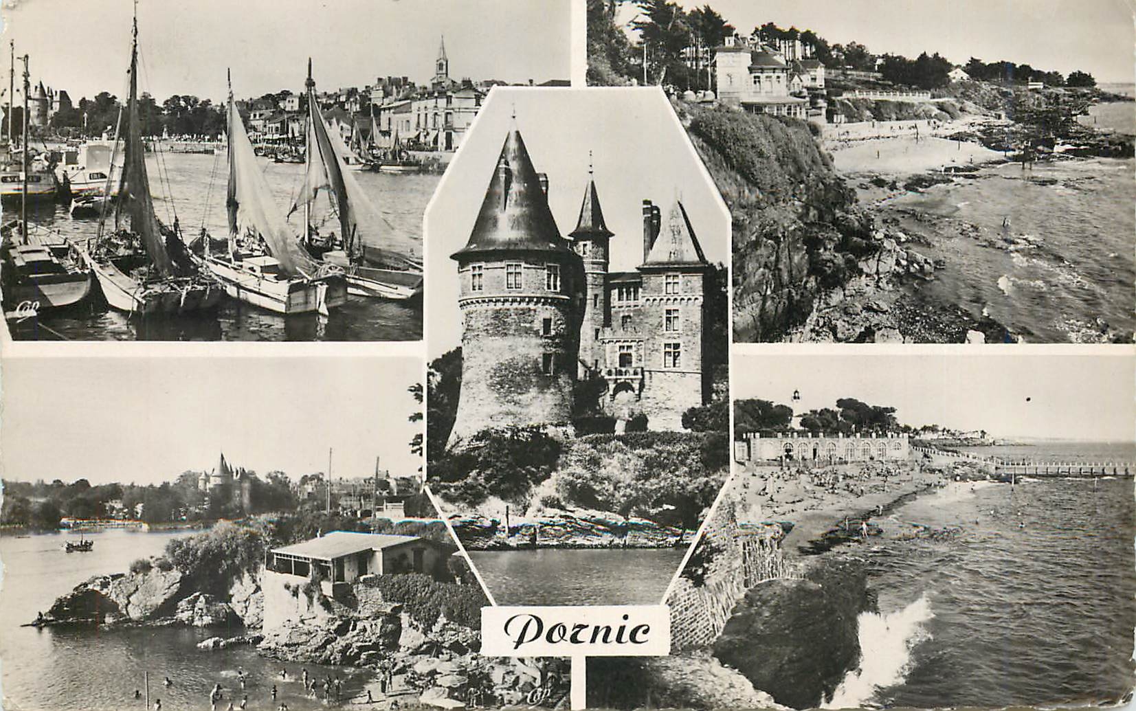 CPM Pornic Le Port Plage de Gourmalon Le Chateau Bateaux