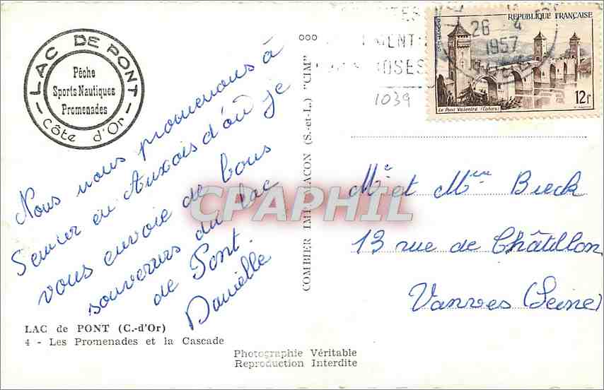 CPM Lac de Pont C d'Or Les Promenades et la Cascade  — Rückseite