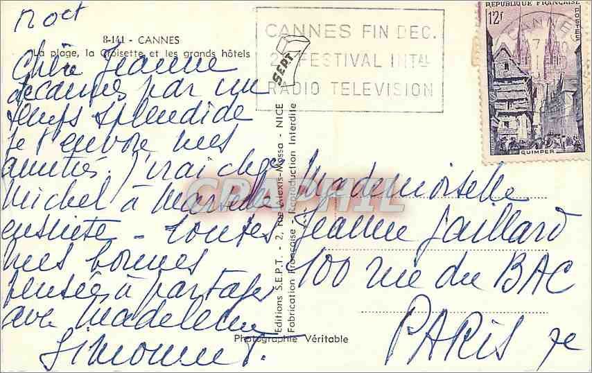 CPM Cannes La Plage La Croisette et les grands hotels  — Verso
