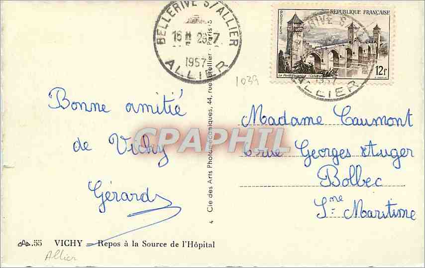 Place de l'Hôpital — Vichy — Cie des Arts Photographiques Allier — Rückseite