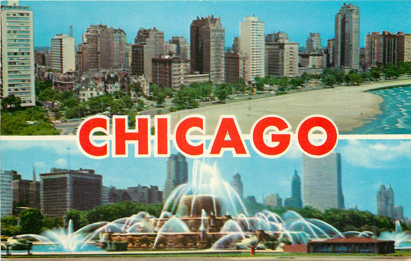 CPM Aerial View of Chicago Famous Gold Coast World Famous Buckingham Fountain 