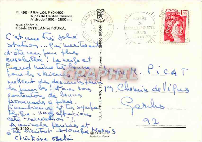 CPM Pra Loup Alpes de Haute Provence Vue generale Hotels Estelan et l'Ouka  — Rückseite