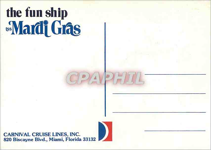 CPM Carnival Cruise Lines INC Biscayne Blvd Miami Florida Bateau — Rückseite