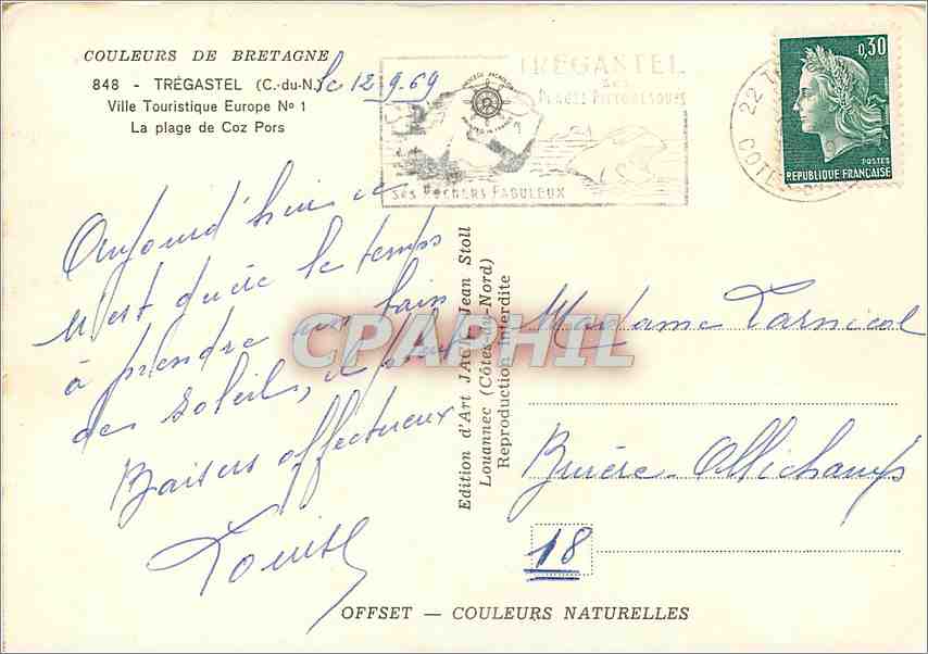 CPM Tresgastel C du N Ville Touristique Europe La Plage de Coz Pors  — Rückseite