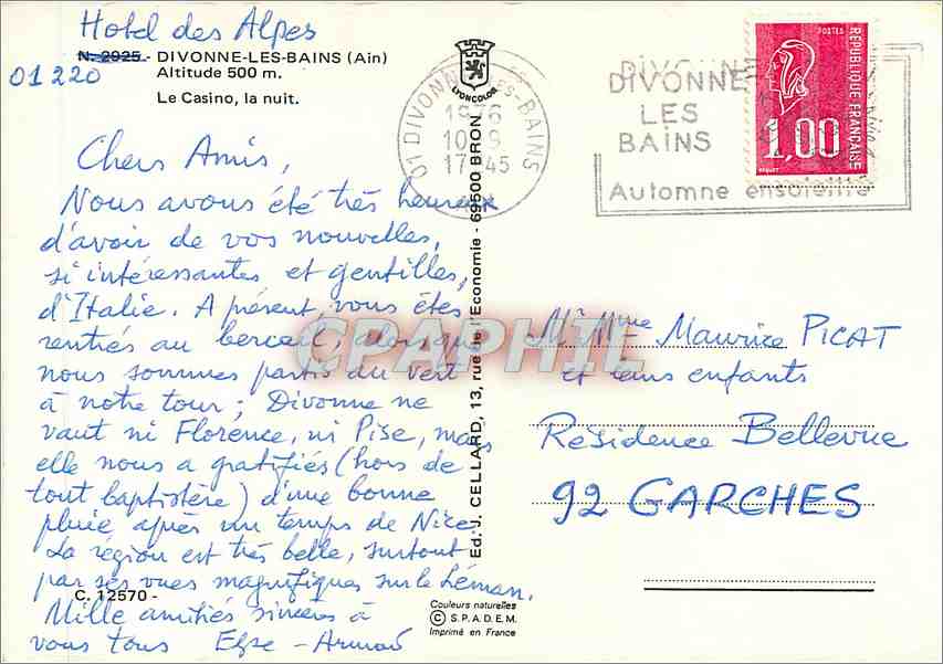 CPM Divonne les Bains Ain Le Casino la nuit  — Back