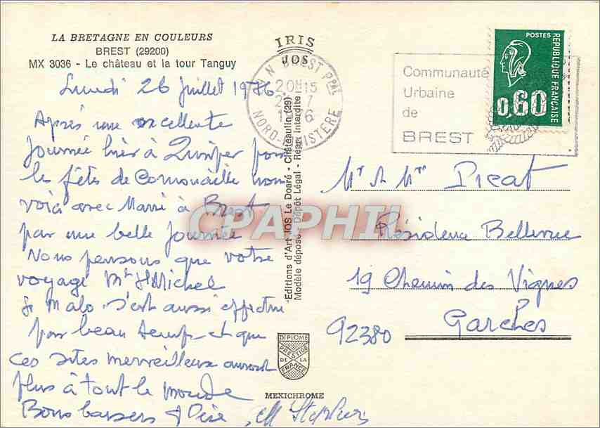 CPM Brest Le Chateau et la tour Tanguy  — Rückseite