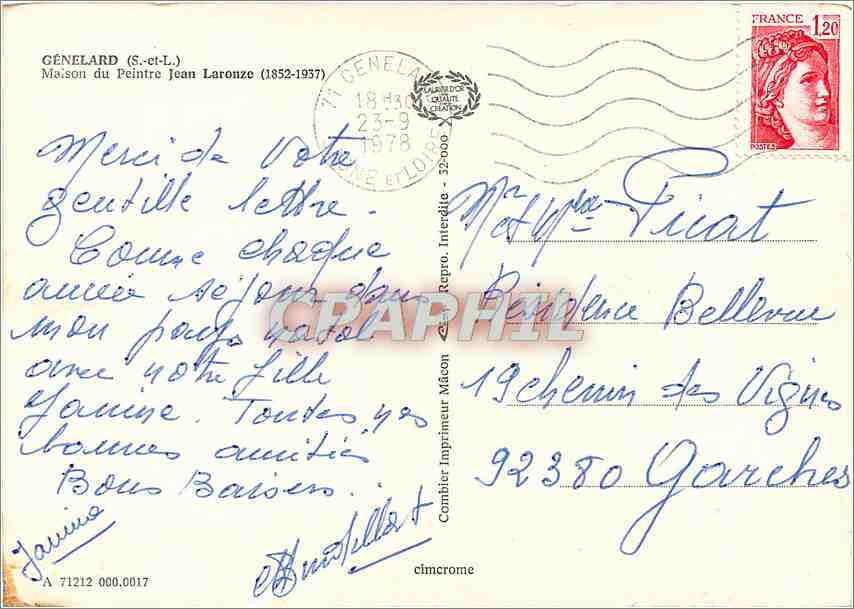 CPM Genelard S et L Maison du peintre Jean Laronze  — Rückseite