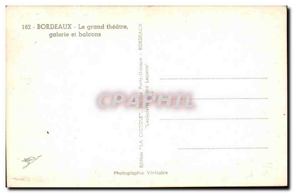 Bordeaux CPA Le grand theatre galerie et balcons — Verso