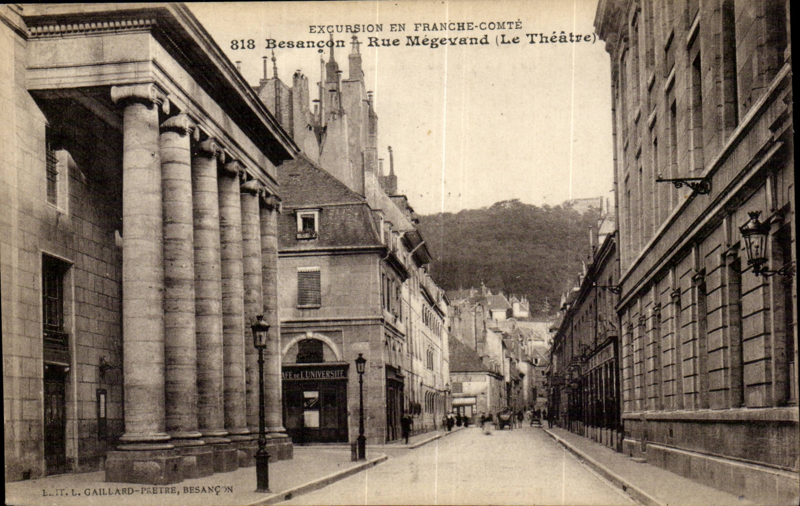 Besancon CPA Rue Megevand et le theatre