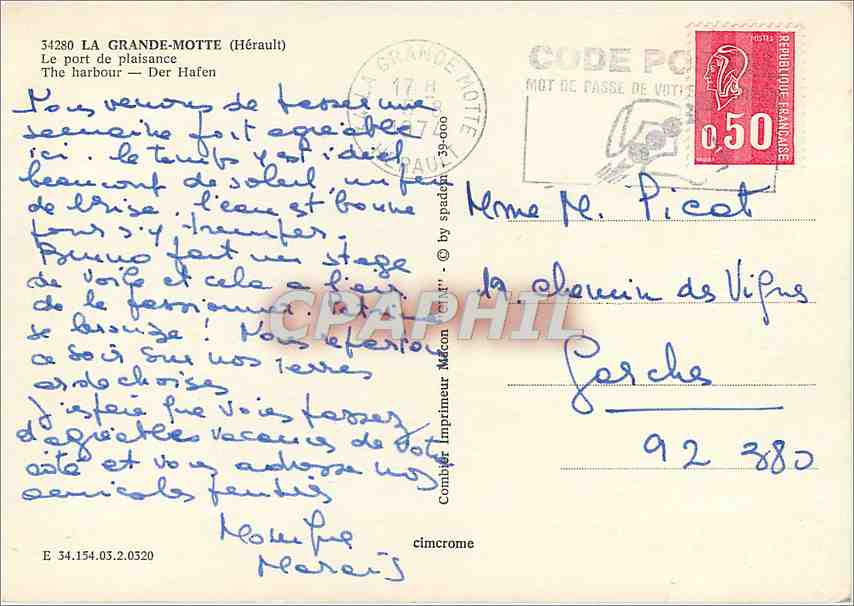 CPM La Grande Motte Herault Le port de plaisance  — Rückseite