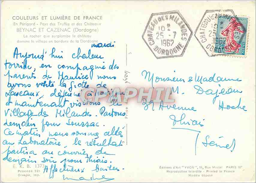 Beynac-et-Cazenac — Schloss, das den Dorf überblickt — Éditions d'Art 'YVON' — Rückseite