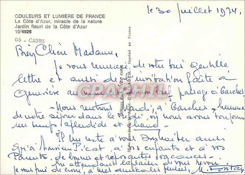 CPM La Cote d'Azur miracle de la nature Jardin fleuri de la Cote d'Azur  — Verso