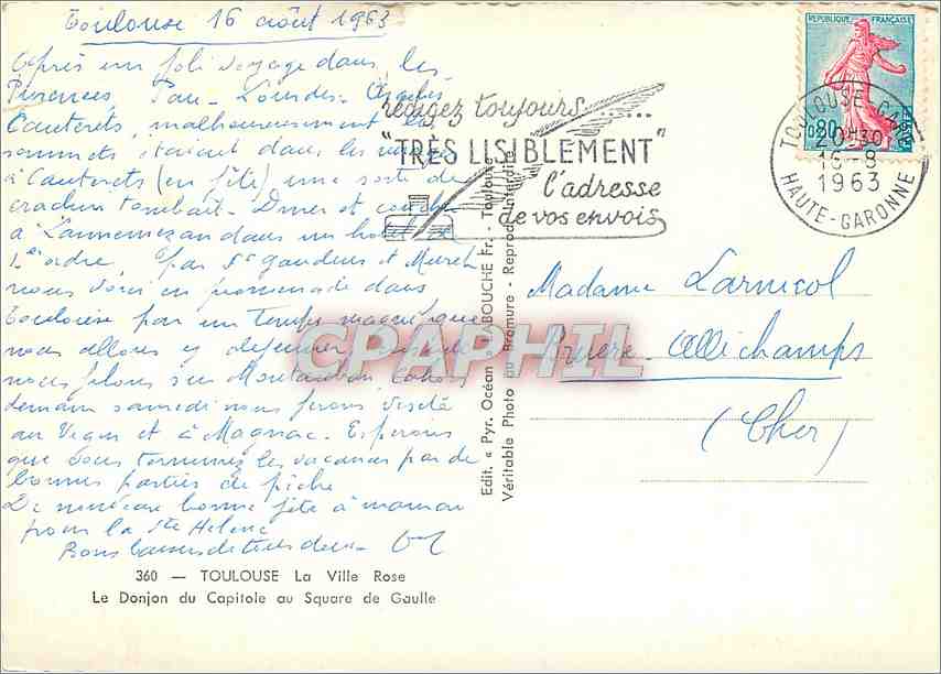 Toulouse — Le Donjon du Capitole au Square de Gaulle — Édit. Pyr. Doucicé — Rückseite