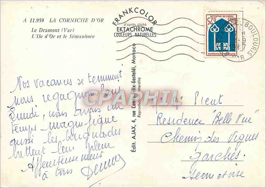 CPM La Corniche d'Or L'Ile d'Or et le Semaphore  — Rückseite