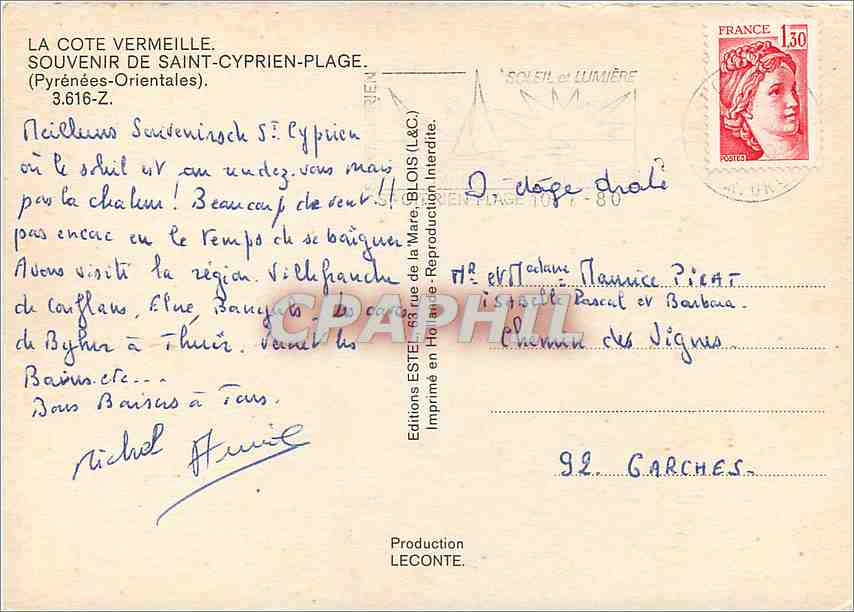 CPM Souvenir de Saint Cyprien Plage Pyrenees Orientales  — Rückseite