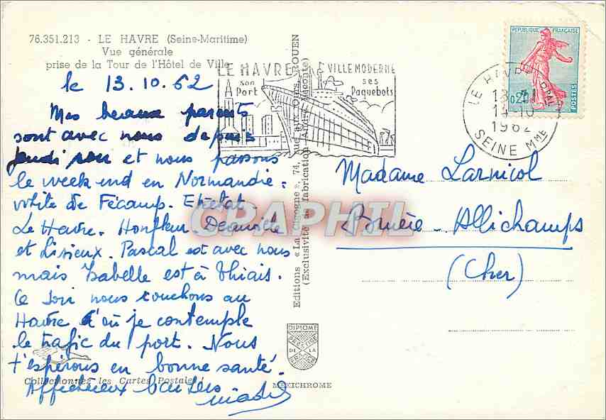 CPM Le Havre Seine Maritime Vue generale prise de la Tour de l'Hotel de Ville  — Rückseite