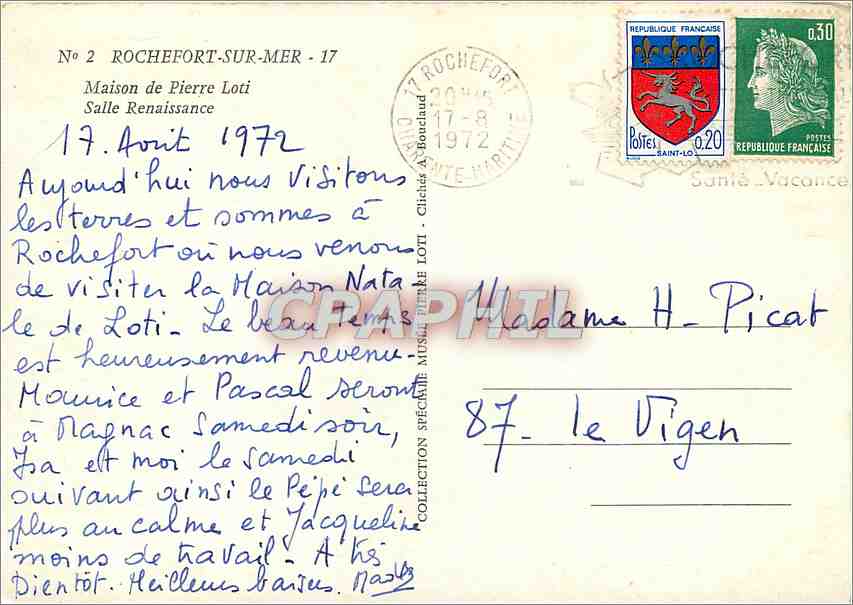 CPM Rochefort sur Mer Maison de Pierre Loti Salle Renaissance  — Rückseite