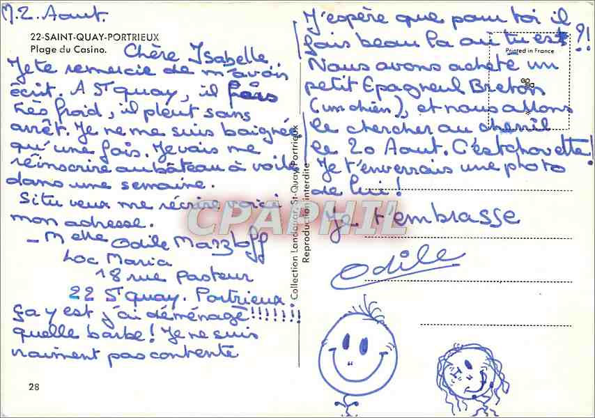Plage du Casino — Saint-Quay-Portrieux — CPAPHIL — Verso